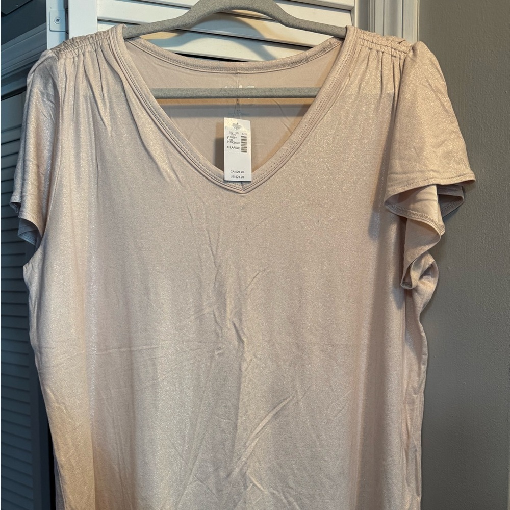 Brand New with tags.  Maurice’s Metallic Light Beige V-Neck Tee